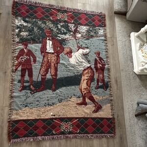 Goodwin Weavers Golfers Throw Blanket Tapestry 100% Cotton Made In USA 68"x48"